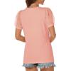 imageATHMILE Womens Summer Tops V Neck T Shirts Swiss Dot Puff Sleeve Tops Loose Casual TshirtsCoral Pink