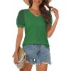 imageATHMILE Womens Summer Tops V Neck T Shirts Swiss Dot Puff Sleeve Tops Loose Casual TshirtsGreen