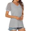 imageATHMILE Womens Summer Tops V Neck T Shirts Swiss Dot Puff Sleeve Tops Loose Casual TshirtsGrey