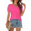 imageATHMILE Womens Summer Tops V Neck T Shirts Swiss Dot Puff Sleeve Tops Loose Casual TshirtsHot Pink