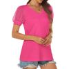 imageATHMILE Womens Summer Tops V Neck T Shirts Swiss Dot Puff Sleeve Tops Loose Casual TshirtsHot Pink
