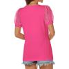 imageATHMILE Womens Summer Tops V Neck T Shirts Swiss Dot Puff Sleeve Tops Loose Casual TshirtsHot Pink