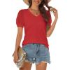 imageATHMILE Womens Summer Tops V Neck T Shirts Swiss Dot Puff Sleeve Tops Loose Casual TshirtsRed