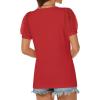 imageATHMILE Womens Summer Tops V Neck T Shirts Swiss Dot Puff Sleeve Tops Loose Casual TshirtsRed