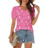 imageATHMILE Womens Summer Tops V Neck T Shirts Swiss Dot Puff Sleeve Tops Loose Casual TshirtsThe Pink Dots