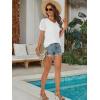 imageATHMILE Womens Summer Tops V Neck T Shirts Swiss Dot Puff Sleeve Tops Loose Casual TshirtsWhite