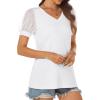 imageATHMILE Womens Summer Tops V Neck T Shirts Swiss Dot Puff Sleeve Tops Loose Casual TshirtsWhite