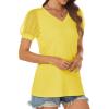 imageATHMILE Womens Summer Tops V Neck T Shirts Swiss Dot Puff Sleeve Tops Loose Casual TshirtsYellow