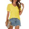 imageATHMILE Womens Summer Tops V Neck T Shirts Swiss Dot Puff Sleeve Tops Loose Casual TshirtsYellow