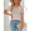 imageATHMILE Womens T Shirts Short Sleeve Summer Tops Pleated Dressy Casual Blouses Spring Clothes Beach Vacation 2025Brown Stripes
