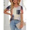 imageATHMILE Womens T Shirts Short Sleeve Summer Tops Pleated Dressy Casual Blouses Spring Clothes Beach Vacation 2025Orange and Blue Plaid