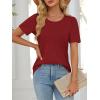 imageATHMILE Womens T Shirts Short Sleeve Summer Tops Pleated Dressy Casual Blouses Spring Clothes Beach Vacation 2025Wine Red