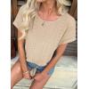 imageATHMILE Womens Tunics Loose Fit Dressy Blouses Summer Short Sleeve Tops with Curved Hem Beach Vacation Clothes for WomenBeige