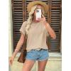 imageATHMILE Womens Tunics Loose Fit Dressy Blouses Summer Short Sleeve Tops with Curved Hem Beach Vacation Clothes for WomenBeige