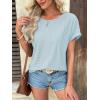 imageATHMILE Womens Tunics Loose Fit Dressy Blouses Summer Short Sleeve Tops with Curved Hem Beach Vacation Clothes for WomenBlue