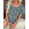 imageATHMILE Womens Tunics Loose Fit Dressy Blouses Summer Short Sleeve Tops with Curved Hem Beach Vacation Clothes for WomenBlue Floral