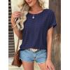 imageATHMILE Womens Tunics Loose Fit Dressy Blouses Summer Short Sleeve Tops with Curved Hem Beach Vacation Clothes for WomenNavy Blue