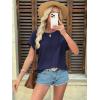 imageATHMILE Womens Tunics Loose Fit Dressy Blouses Summer Short Sleeve Tops with Curved Hem Beach Vacation Clothes for WomenNavy Blue
