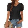 imageATHMILE Womens Summer Tops V Neck T Shirts Swiss Dot Puff Sleeve Tops Loose Casual TshirtsBlack