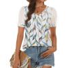 imageATHMILE Womens Summer Tops V Neck T Shirts Swiss Dot Puff Sleeve Tops Loose Casual TshirtsThe Leaf Print