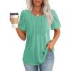 imageATHMILE Womens T Shirts Short Sleeve Summer Tops Pleated Dressy Casual Blouses Spring Clothes Beach Vacation 2025Turquoise