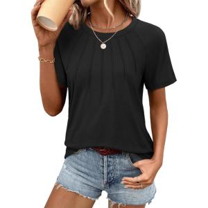 imageATHMILE Womens Short Sleeve Shirts Trendy Dressy Tops Business Casual Tee Fashion Knitted Blouses Y2k Outfits 2025Black