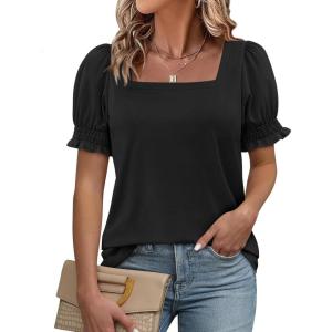 imageATHMILE Womens Summer Tops Square Neck Dressy Casual Ruffle Trim Sleeve Cute T Shirts Trendy ClothesBlack