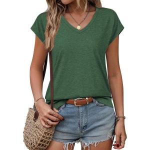 imageATHMILE Womens Summer Tops V Neck Cap Sleeve Tshirts Casual Cute T Shirts Fashion Clothes Vintage Basics TeeGreen