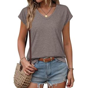 imageATHMILE Womens Summer Tops V Neck Cap Sleeve Tshirts Casual Cute T Shirts Fashion Clothes Vintage Basics TeeGrey Purple
