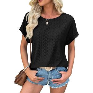 imageATHMILE Womens Tunics Loose Fit Dressy Blouses Summer Short Sleeve Tops with Curved Hem Beach Vacation Clothes for WomenBlack