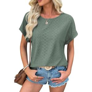 imageATHMILE Womens Tunics Loose Fit Dressy Blouses Summer Short Sleeve Tops with Curved Hem Beach Vacation Clothes for WomenGrey Green