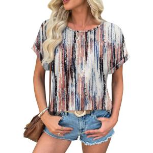 imageATHMILE Womens Tunics Loose Fit Dressy Blouses Summer Short Sleeve Tops with Curved Hem Beach Vacation Clothes for WomenTie Dye
