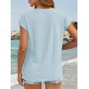 imageATHMILE Tops for Women Trendy Short Sleeve Shirts Dressy Casual Cap Blouses with Curved Hem Summer ClothingBlue