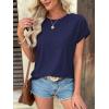 imageATHMILE Tops for Women Trendy Short Sleeve Shirts Dressy Casual Cap Blouses with Curved Hem Summer ClothingNavy Blue