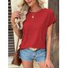 imageATHMILE Tops for Women Trendy Short Sleeve Shirts Dressy Casual Cap Blouses with Curved Hem Summer ClothingRed