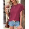 imageATHMILE Tops for Women Trendy Short Sleeve Shirts Dressy Casual Cap Blouses with Curved Hem Summer ClothingWine Red