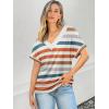imageATHMILE V Neck T Shirts for Women Summer Tops Soft Casual Short Sleeve Cute Basic Trendy Outfits 2025Striped Orange