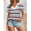 imageATHMILE V Neck T Shirts for Women Summer Tops Soft Casual Short Sleeve Cute Basic Trendy Outfits 2025Striped Pink