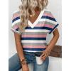 imageATHMILE V Neck T Shirts for Women Summer Tops Soft Casual Short Sleeve Cute Basic Trendy Outfits 2025Striped Pink