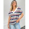 imageATHMILE V Neck T Shirts for Women Summer Tops Soft Casual Short Sleeve Cute Basic Trendy Outfits 2025Striped Pink