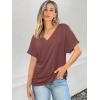 imageATHMILE V Neck T Shirts for Women Summer Tops Soft Casual Short Sleeve Cute Basic Trendy Outfits 2025Wine Red
