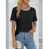 imageATHMILE Womens Short Sleeve Tops Striped Color Block T Shirts Summer Crewneck Loose Casual Tee 2025Black