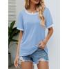 imageATHMILE Womens Short Sleeve Tops Striped Color Block T Shirts Summer Crewneck Loose Casual Tee 2025Light Blue