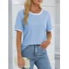 imageATHMILE Womens Short Sleeve Tops Striped Color Block T Shirts Summer Crewneck Loose Casual Tee 2025Light Blue