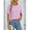 imageATHMILE Womens Short Sleeve Tops Striped Color Block T Shirts Summer Crewneck Loose Casual Tee 2025Lilac