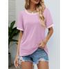imageATHMILE Womens Short Sleeve Tops Striped Color Block T Shirts Summer Crewneck Loose Casual Tee 2025Lilac