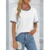 imageATHMILE Womens Short Sleeve Tops Striped Color Block T Shirts Summer Crewneck Loose Casual Tee 2025White
