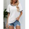 imageATHMILE Womens Short Sleeve Tops Striped Color Block T Shirts Summer Crewneck Loose Casual Tee 2025White