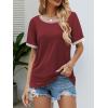 imageATHMILE Womens Short Sleeve Tops Striped Color Block T Shirts Summer Crewneck Loose Casual Tee 2025Wine Red