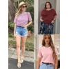 imageATHMILE Womens Short Sleeve Tops Striped Color Block T Shirts Summer Crewneck Loose Casual Tee 2025Wine Red
